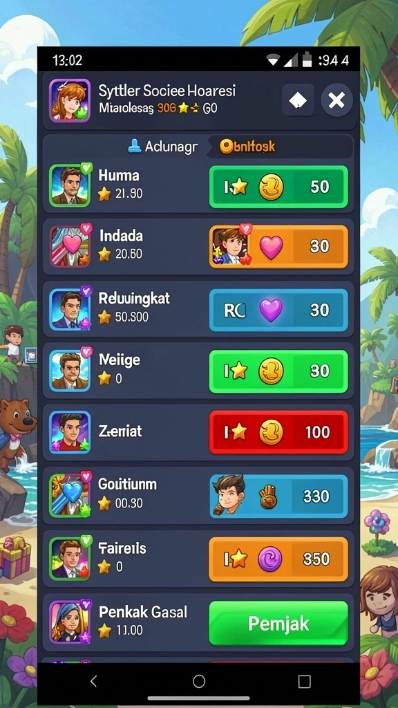Screenshot karakter favorit yang digunakan dalam permainan.