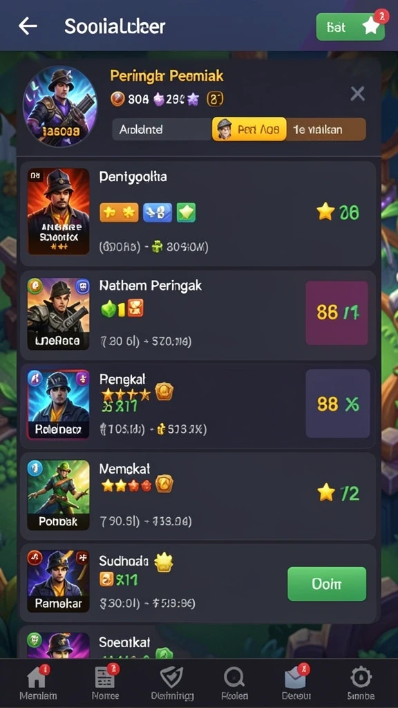 Menunjukkan leaderboard dengan peringkat pemain terbaik.